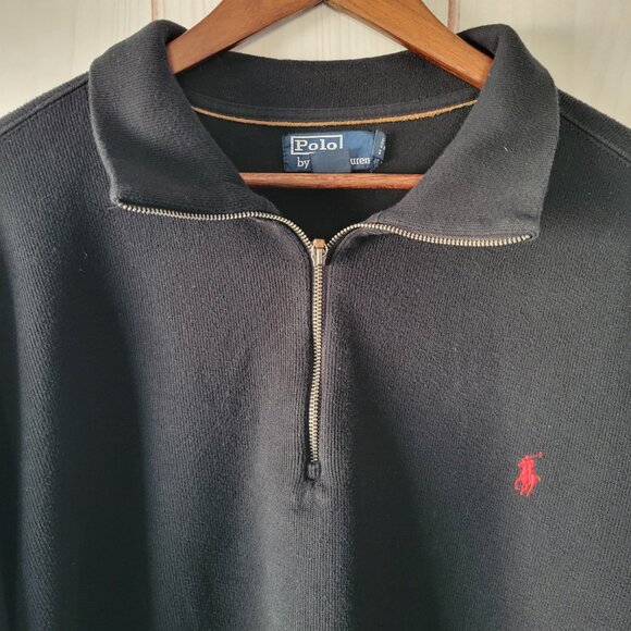 Polo Ralph Lauren Men’s 2XLT ¼ Zip Pullover Sweatshirt, 100% Cotton, Black, Logo - Picture 4 of 9